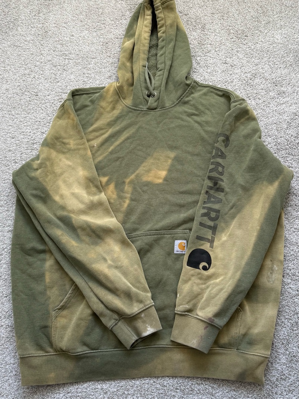 Carhartt XL Distressed Sun Faded Olive Green Hoodie Workwear